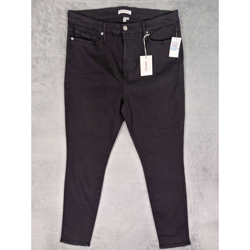 New Good American Jeans Womens 20 Plus Black Denim High Rise Skinny Good Legs